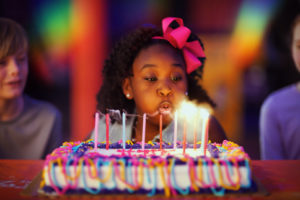 Girl blowing candle on cake